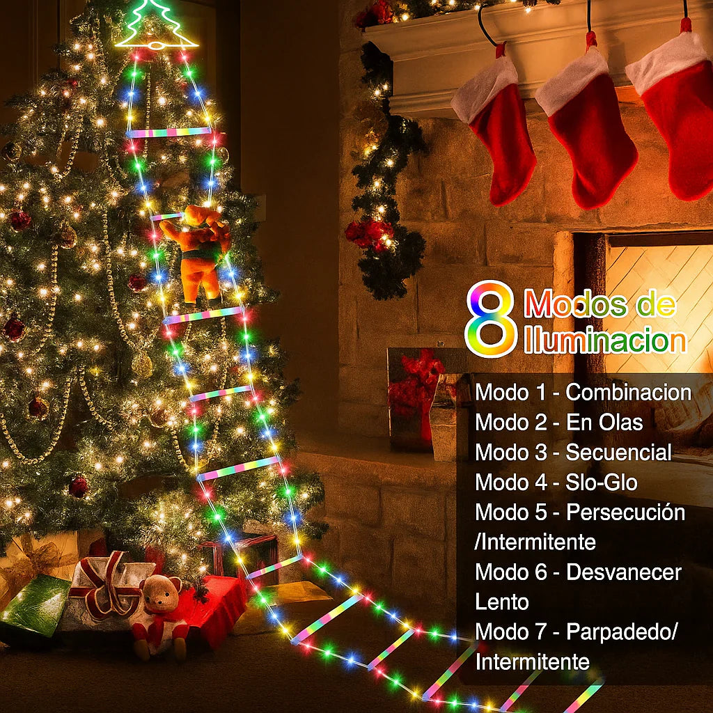 Escalera LED Navideña – ¡SANTA CLAUS ESCALANDO.! ✨